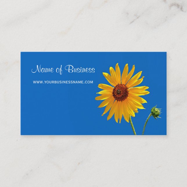 Elegant Yellow Floral Summer Sunflower Blue Sky Business Card (Front)