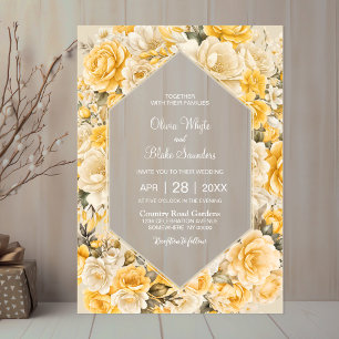 Elegant Yellow Floral Wedding Acrylic Invitations