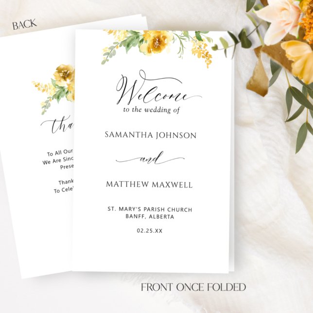 Elegant Yellow Floral Wedding Ceremony Program (Creator Uploaded)