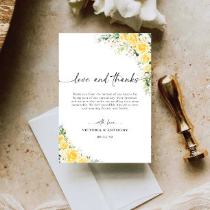 Elegant Yellow Floral Wedding Folded Thank You Card