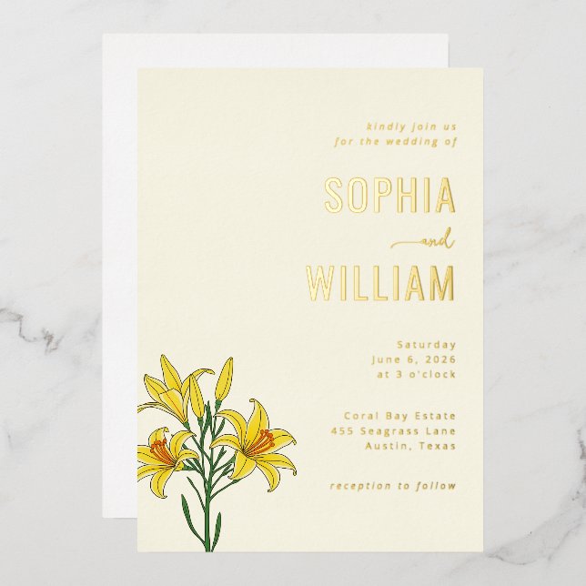 Elegant Yellow Floral Wedding Invitation (Front/Back)