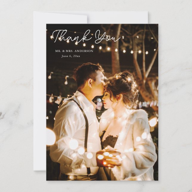 Elegant Yellow Floral Wedding Photo  Thank You Card (Front)