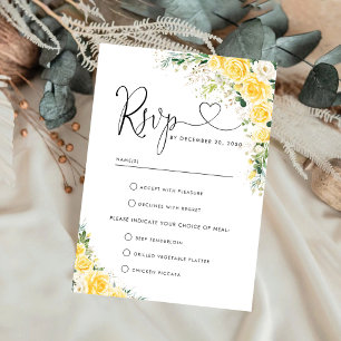 Elegant Yellow Floral Wedding RSVP Card
