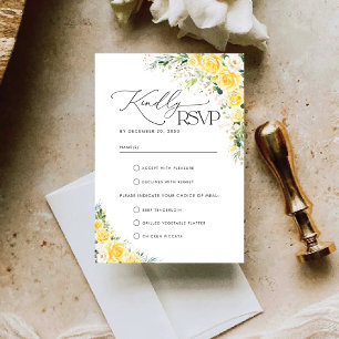 Elegant Yellow Floral Wedding RSVP Card