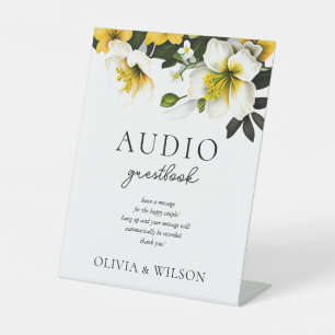 Elegant Yellow Floral Wedding Telephone Guestbook Pedestal Sign