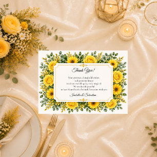 Elegant Yellow Floral Wedding  Thank You Card