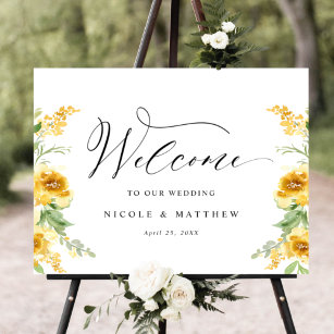  Elegant Yellow Floral Wedding Welcome Sign