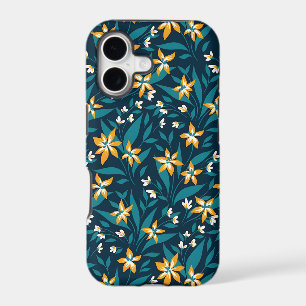 Elegant Yellow Flower Pattern in Dark Green Leaves