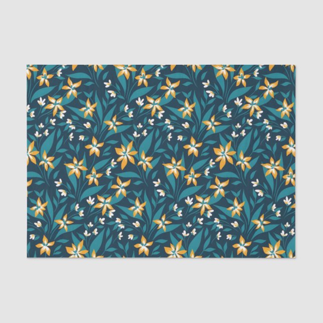 Elegant Yellow Flower Pattern in Dark Green Leaves Tissue Paper (Front)