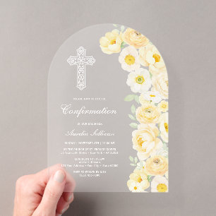 Elegant Yellow Flowers Arch Confirmation Acrylic Invitations