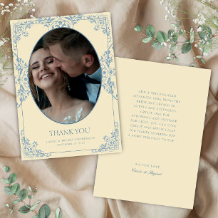 Elegant Yellow Formal Border Vintage Wedding Photo Thank You Card