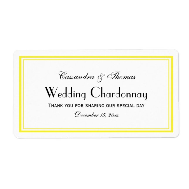 Elegant Yellow Framed H Wine Bottle Label (Front)