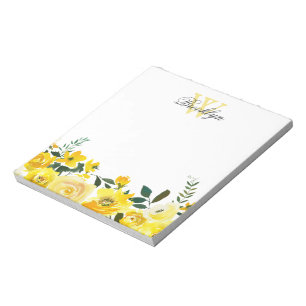 Elegant Yellow Garden Floral Monogrammed Notepad