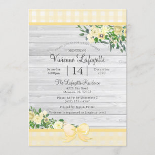 Elegant Yellow Gingham Floral Baby Shower Invitation