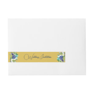 Elegant Yellow Gold Colour Navy & White Roses Wraparound Address Label