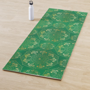 Elegant Yellow Gold Daisy Floral Mandala Green Yoga Mat