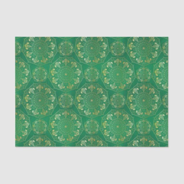 Elegant Yellow Gold Daisy Snowdrop Mandala Green  Tissue Paper (Front)
