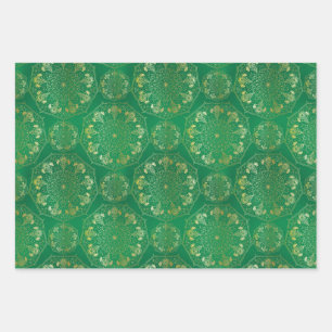 Elegant Yellow Gold Daisy Snowdrop Mandala Green W Wrapping Paper Sheet