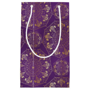 Elegant Yellow Gold Daisy Snowdrop Mandala Purple Small Gift Bag