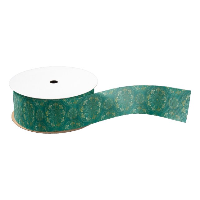 Elegant Yellow Gold Daisy Snowdrop Mandala Teal Grosgrain Ribbon (Spool)