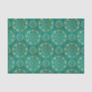 Elegant Yellow Gold Daisy Snowdrop Mandala Teal Tissue Paper