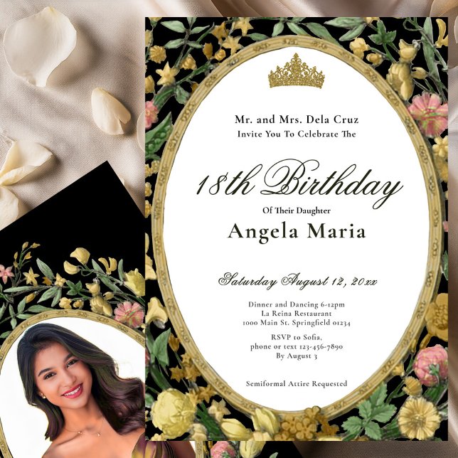 Elegant Yellow Gold Floral 18th Birthday Debut Invitation (Creator Uploaded)