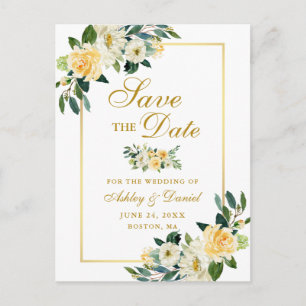 Elegant Yellow Gold Floral Save the Date Announcement Postcard