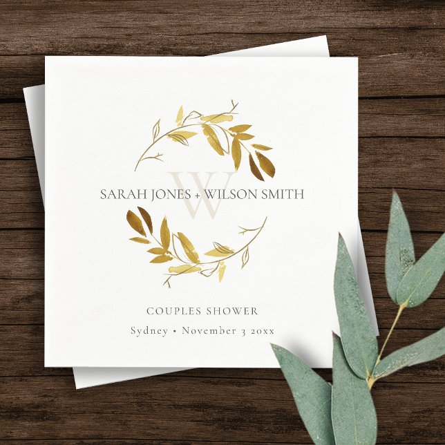 ELEGANT YELLOW GOLD FOLIAGE WREATH COUPLES SHOWER NAPKIN (Creator Uploaded)