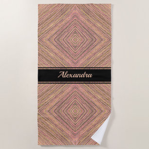 Elegant Yellow Gold Glitter Personalised Stripes Beach Towel