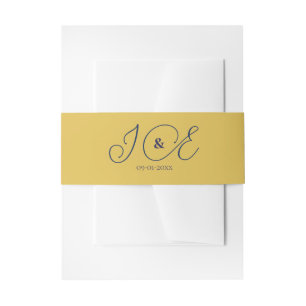 Elegant Yellow Gold & Navy Wedding Invitation Belly Band