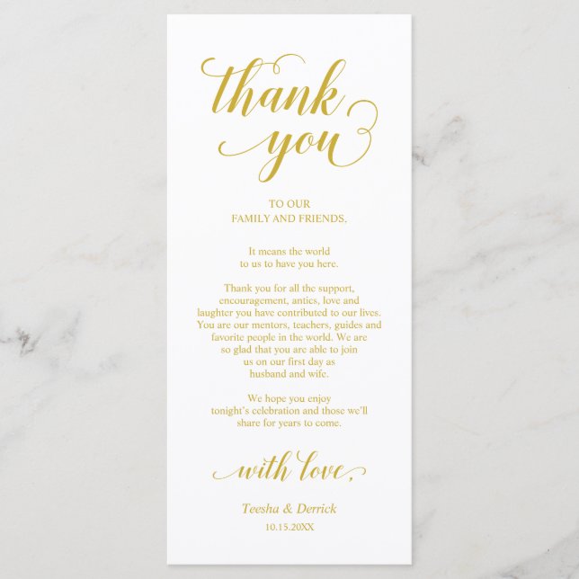 Elegant Yellow Gold, Place Setting Thank You Card (Front)