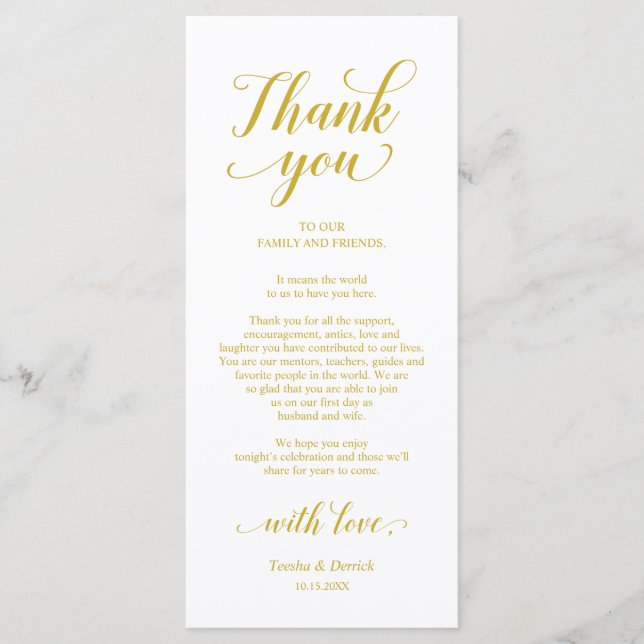 Elegant Yellow Gold, Place Setting Thank You Card (Front)