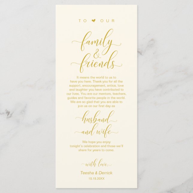 Elegant Yellow Gold, Place Setting Thank You Card (Front)