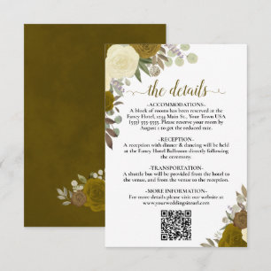 Elegant Yellow Gold Roses Wedding Details QR Code Enclosure Card