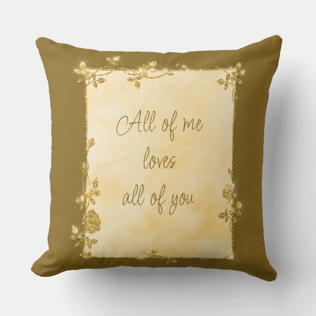 Elegant Yellow Gold Sparkle Frame Valentine  Cushion (Front)