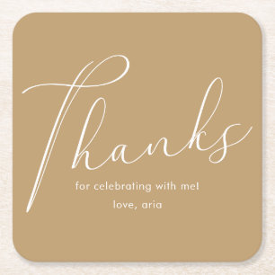 Elegant Yellow Graduation Party Thank You Script Square Paper Coaster