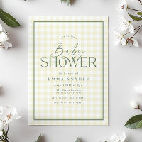 Elegant Yellow Green Gingham Baby Shower