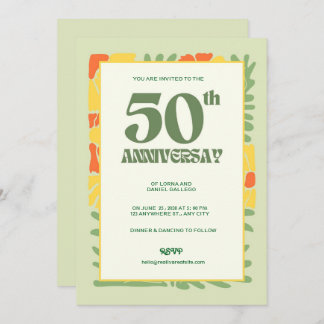 Elegant Yellow & Green Modern 50th Anniversary  Invitation