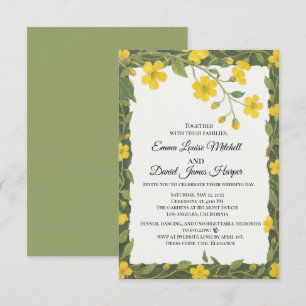 Elegant Yellow Green Wildflowers Floral Invitation