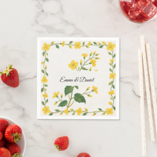 Elegant Yellow Green Wildflowers Floral Napkin