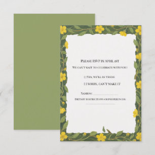 Elegant Yellow Green Wildflowers Floral RSVP Card
