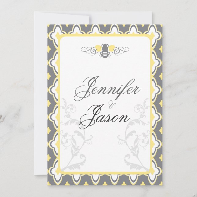 Elegant Yellow & Grey Garden Wedding Invitations (Front)