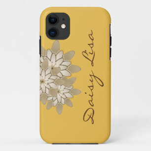 Elegant yellow Grey Lotus Flower Personalised name iPhone 11 Case