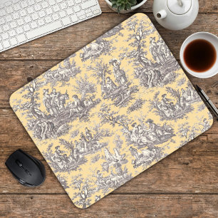Elegant Yellow Grey Vintage French Toile de Jouy Mouse Mat