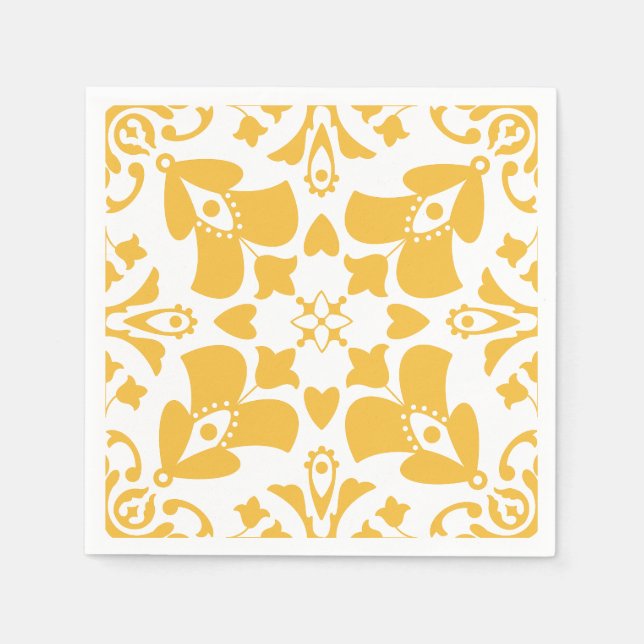 Elegant Yellow Hand Drawn Abstract Floral Pattern Napkin (Front)