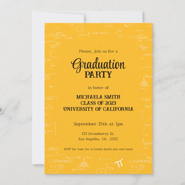 Elegant Yellow Hand-Lettering Math Graduation Invitation (Front)