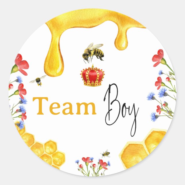 Elegant Yellow Honey Bee Floral Gender Revear Boy Classic Round Sticker (Front)
