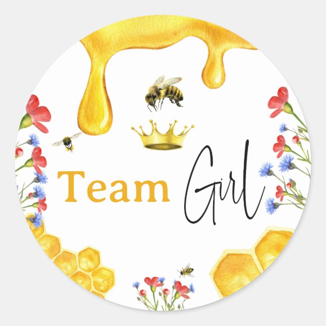 Elegant Yellow Honey Bee Floral Gender Revear Girl Classic Round Sticker (Front)