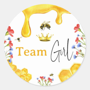 Elegant Yellow Honey Bee Floral Gender Revear Girl Classic Round Sticker