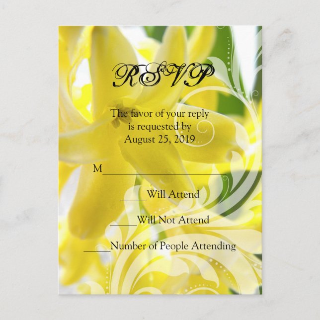 Elegant Yellow Hyacinth with White Swirl RSVP Invitation Postcard (Front)
